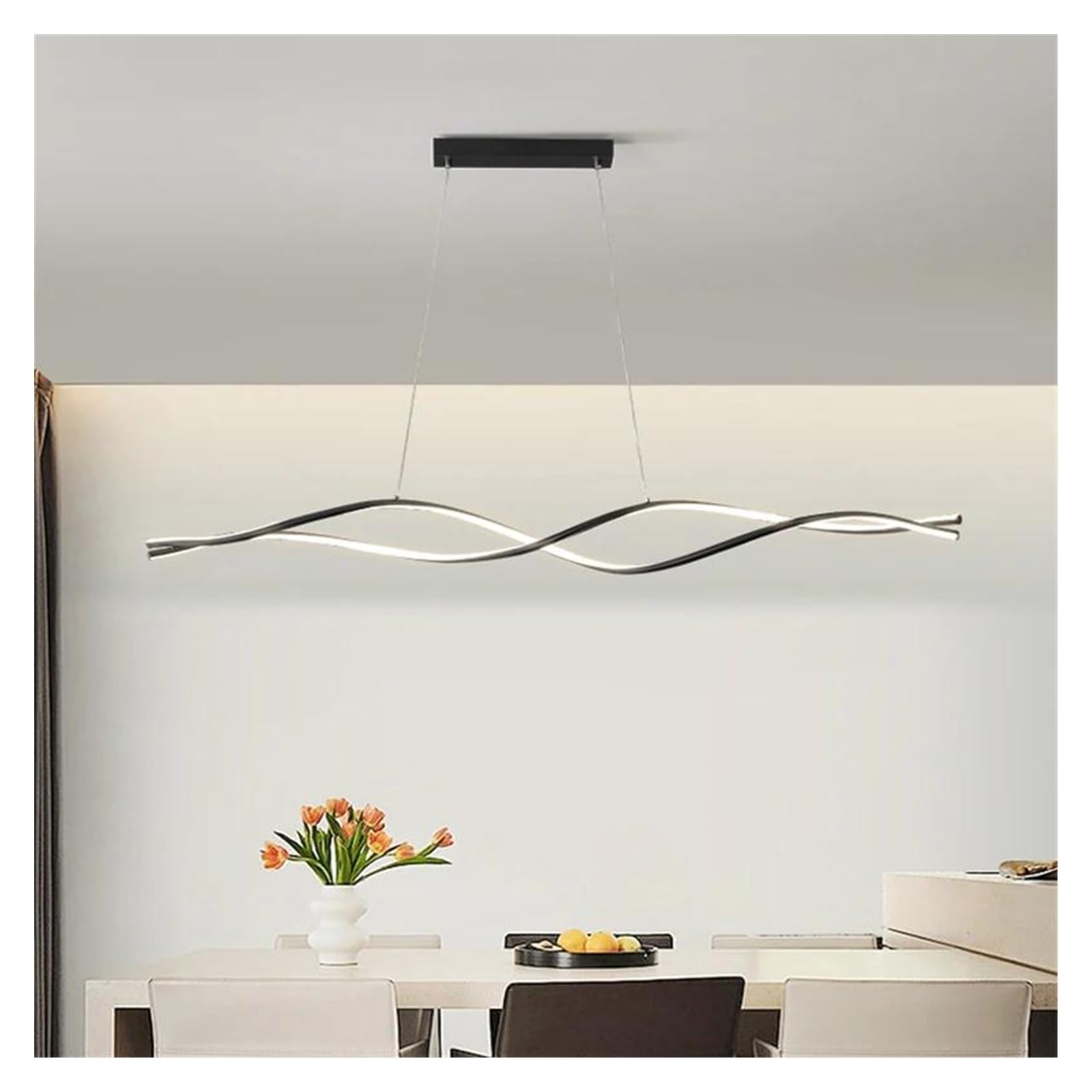 ASerZenith Restaurant Pendant Lights Simple Creative One-Word Long Led Chandelier Dining Room Personalized Nordic Designer Table Lamp,Hanging Light,3 Colors-A-L100Cm