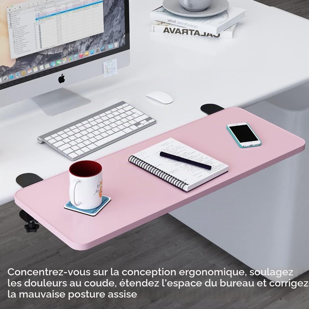 Plateau pour Clavier sous Le Bureau,Support pour Clavier,Plateau d'extension de Bureau Ergonomique,Pince sans Perforation,Plateau de tiroir de Clavier (Blanc, 75cm*25cm)