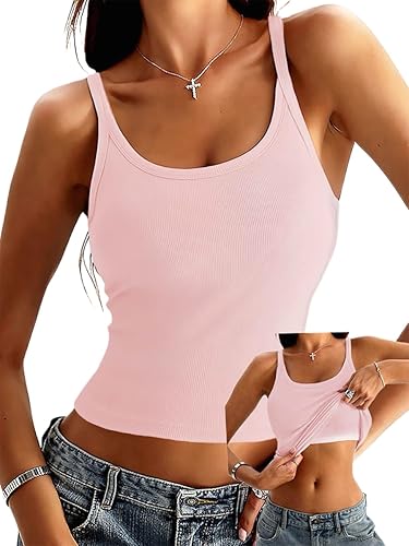 Danysu Women's Tank Tops with Bulit in Bras Scoop Neck