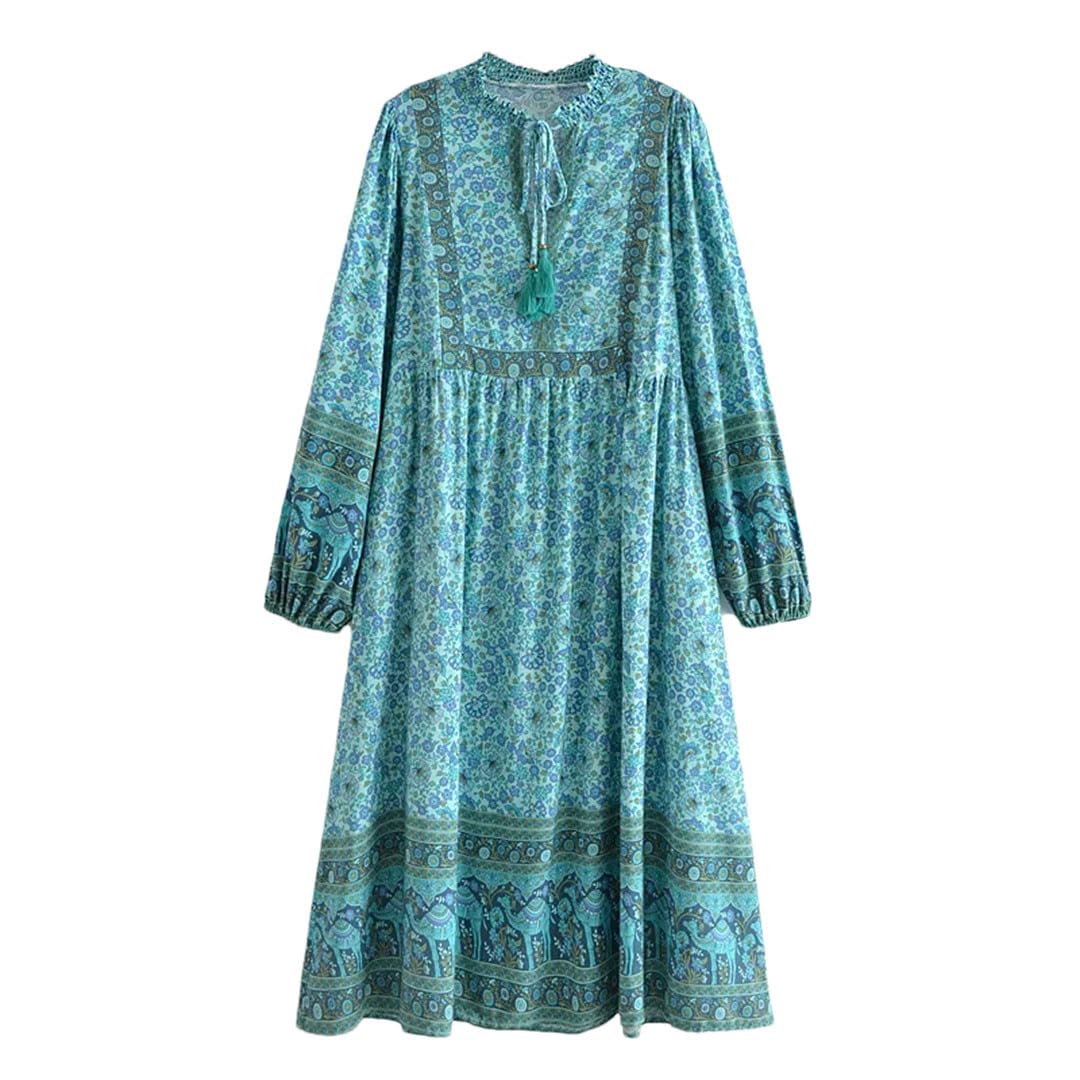 Vestido midi de rayón de verano para mujer, estampado floral, vestido largo bohemio