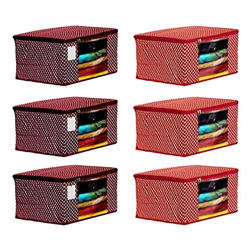 Image of Cover Clothe|Saree|Cotton Saree Cover Closet Orgnizer /Saree Bags for Wardrobe Orgnizer Clothe Covers |Saree Bag | Saree (Pack of 6, Maroon + Red)