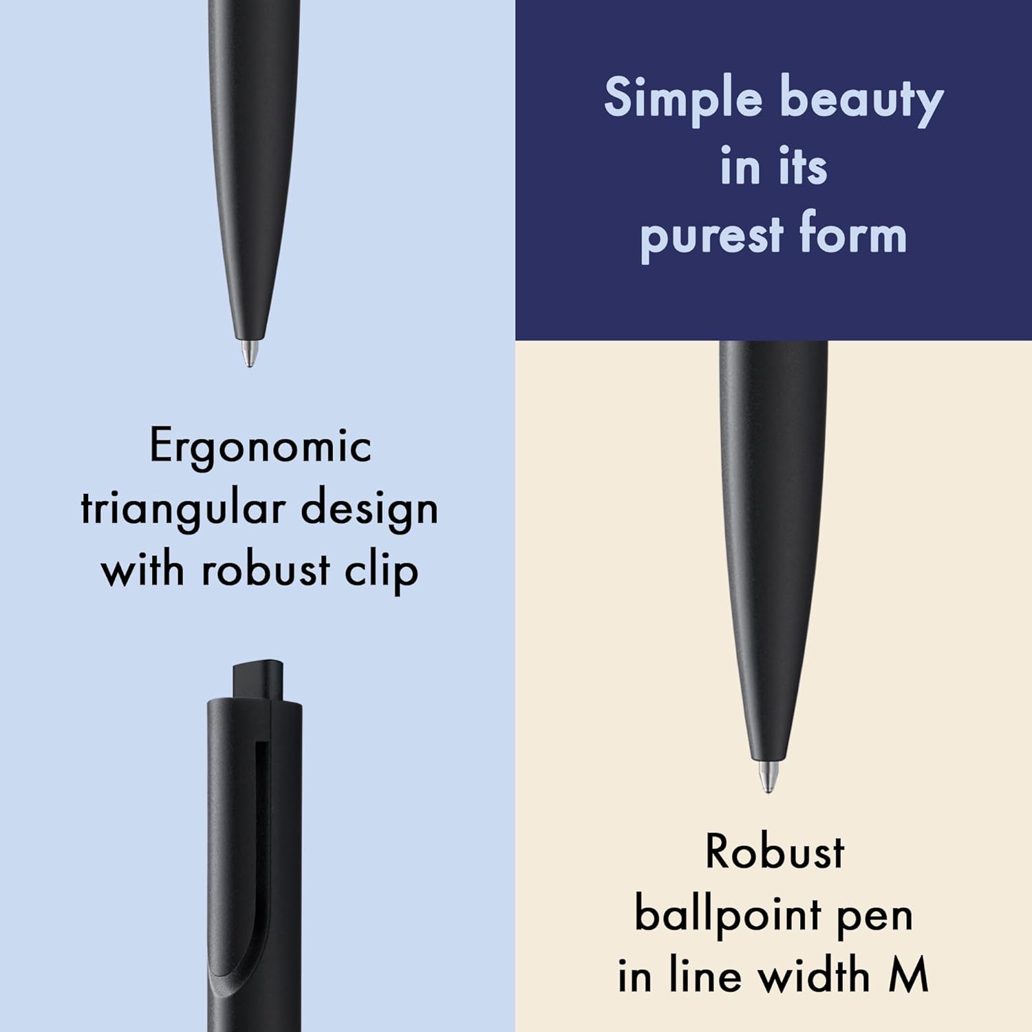 LAMY noto black ballpoint pen - purist ballpoint pen with triangular plastic barrel - clip emerges from the barrel contour - incl. large capacity refill LAMY M 16 in line width M in black