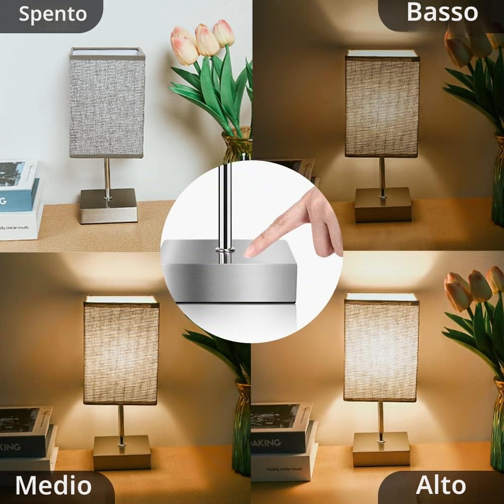 set di 2 lampade da comodino con funzione touch dimmerabile, 3 livelli di luminosità regolabili, Lampada da Tavolo per Camera da Letto Soggiorno