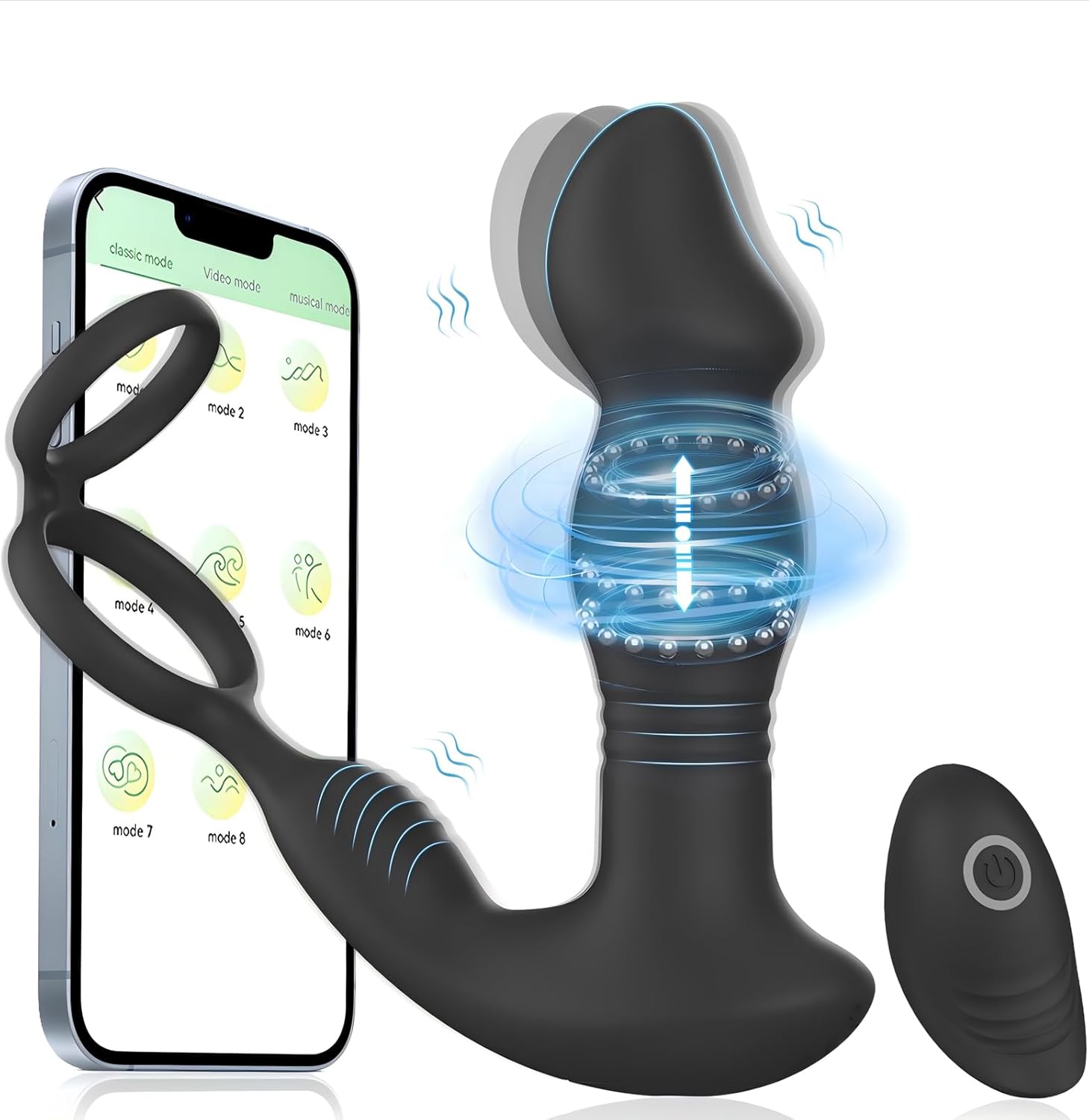 Product image of Thrusting Prostate Massager Vibrator Anal Plug Sex Toys,APP&Remote Control Male Vibrator with Cock Ring,Vibrating Butt Plug 9 Vibration Modes with Finger Snap Function,Adult Sex Toys&Games for Couples