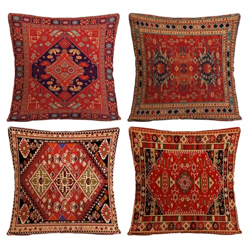 HDGSAFD Lot de 4 housses de coussin décoratives en lin peint à motif rétro pour canapé et salon (coussin non inclus)