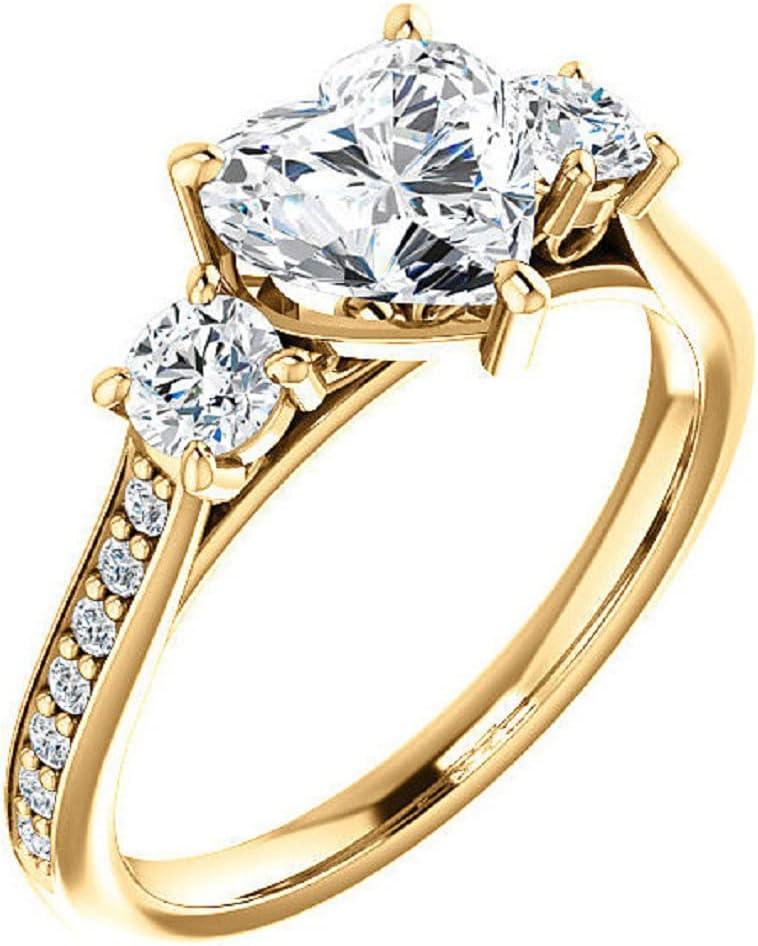 10K Solid Yellow Gold Handmade Engagement Ring, 1.00 CT Heart Cut Moissanite Solitaire Ring Diamond Wedding Ring for Her/Women, Anniversary Precious Gift, VVS1 Colorless