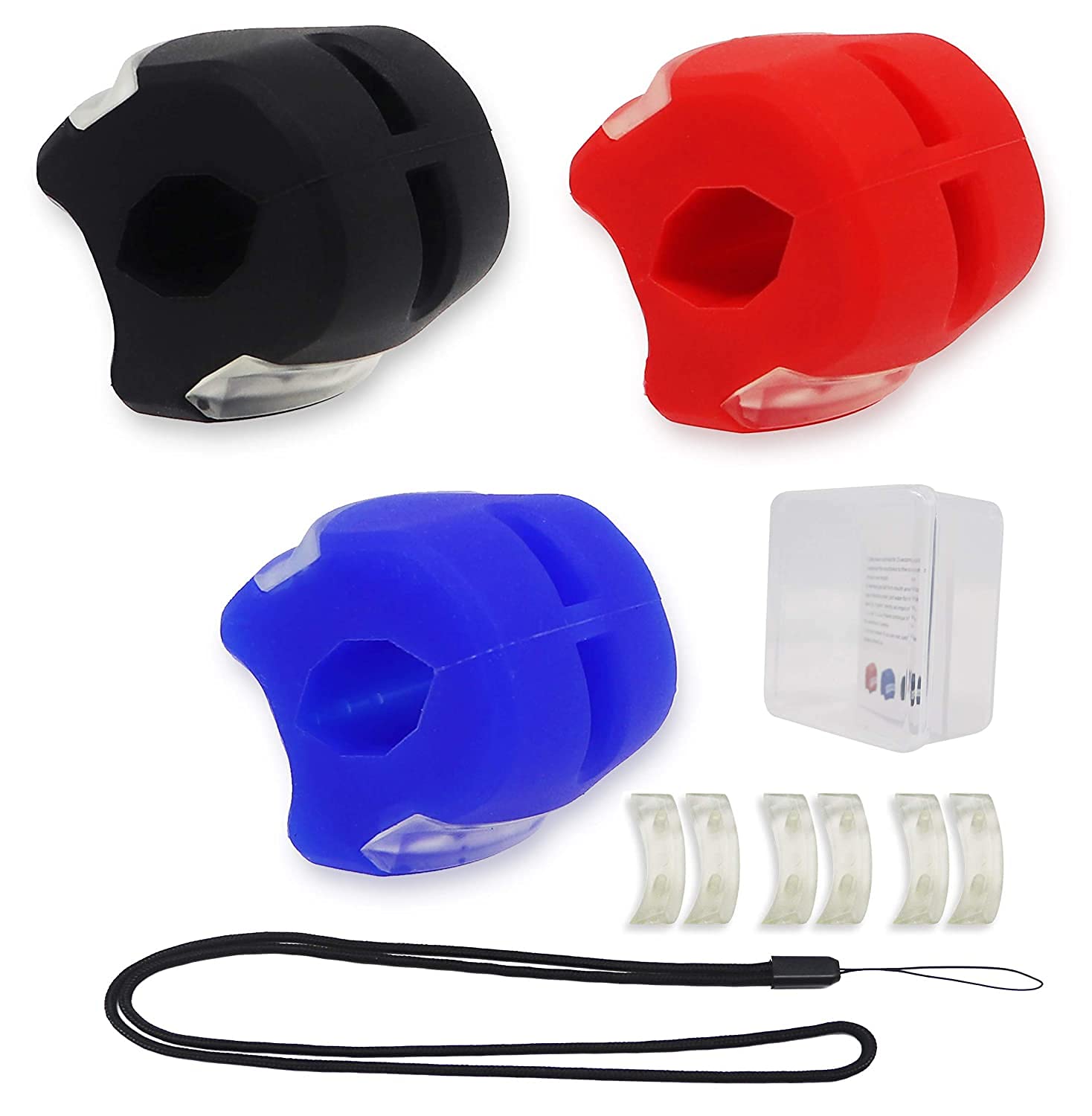 3 Pack Jaw Exerciser, Jawline Exerciser and Neck Toner, Jaw Fitness Ball, Facial Beauty Tool for Women Men, with Replacement Bite Strips & Braided Necklace Cord