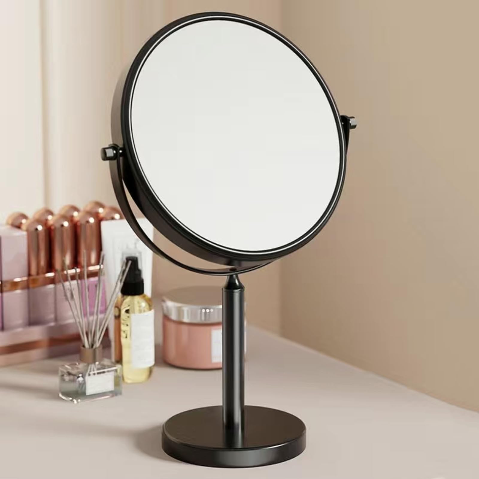 Dwustronne lusterko do makijażu obracane o 360° ze stojakiem 1X/3X powiększające lustro stołowe wolnostojące stop aluminium e 15 cm Beauty Essential