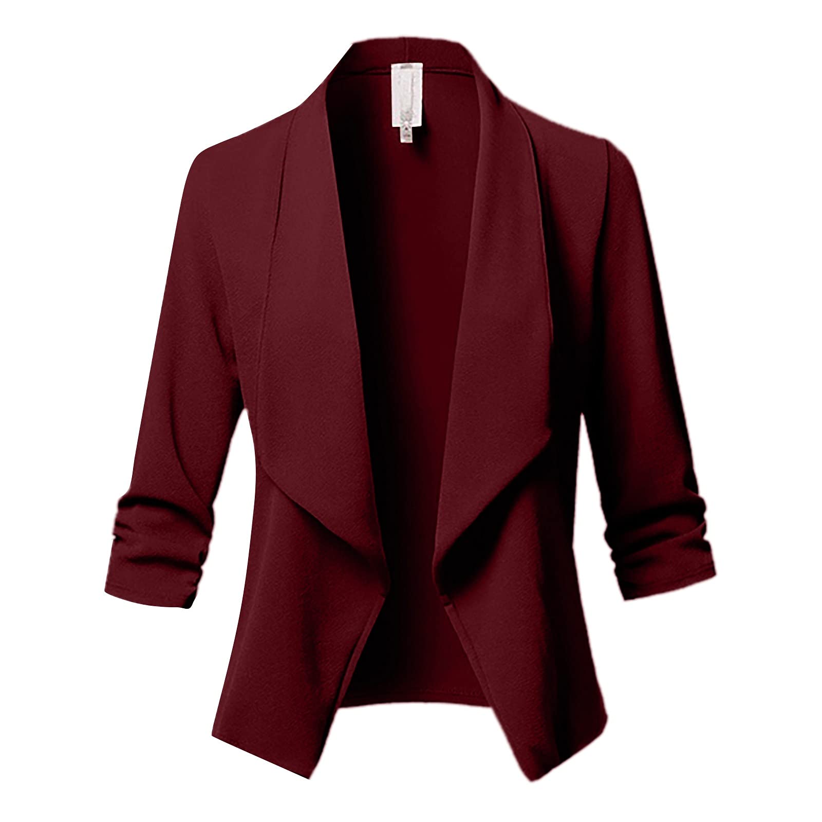 Women's Stretch 3/4 Gathered Sleeve Open Front Blazer Jacket Ladies  Lightweight Work Office Blazer Jacket Plus Size for Business Office