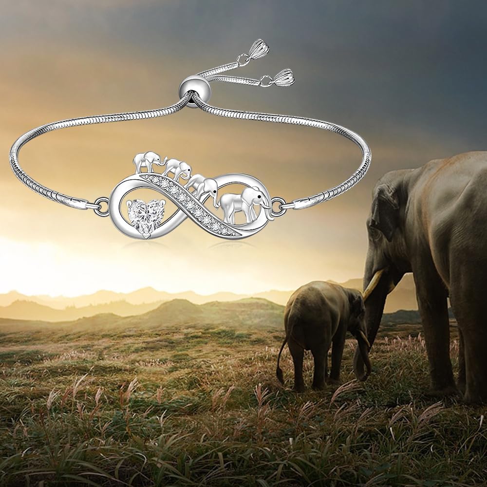 Fenthring Elephant Bracelet Sterling Silver Mothers Day Heart Infinity Elephant Bracelets for Women Mom Adjustable Womens - Image 8