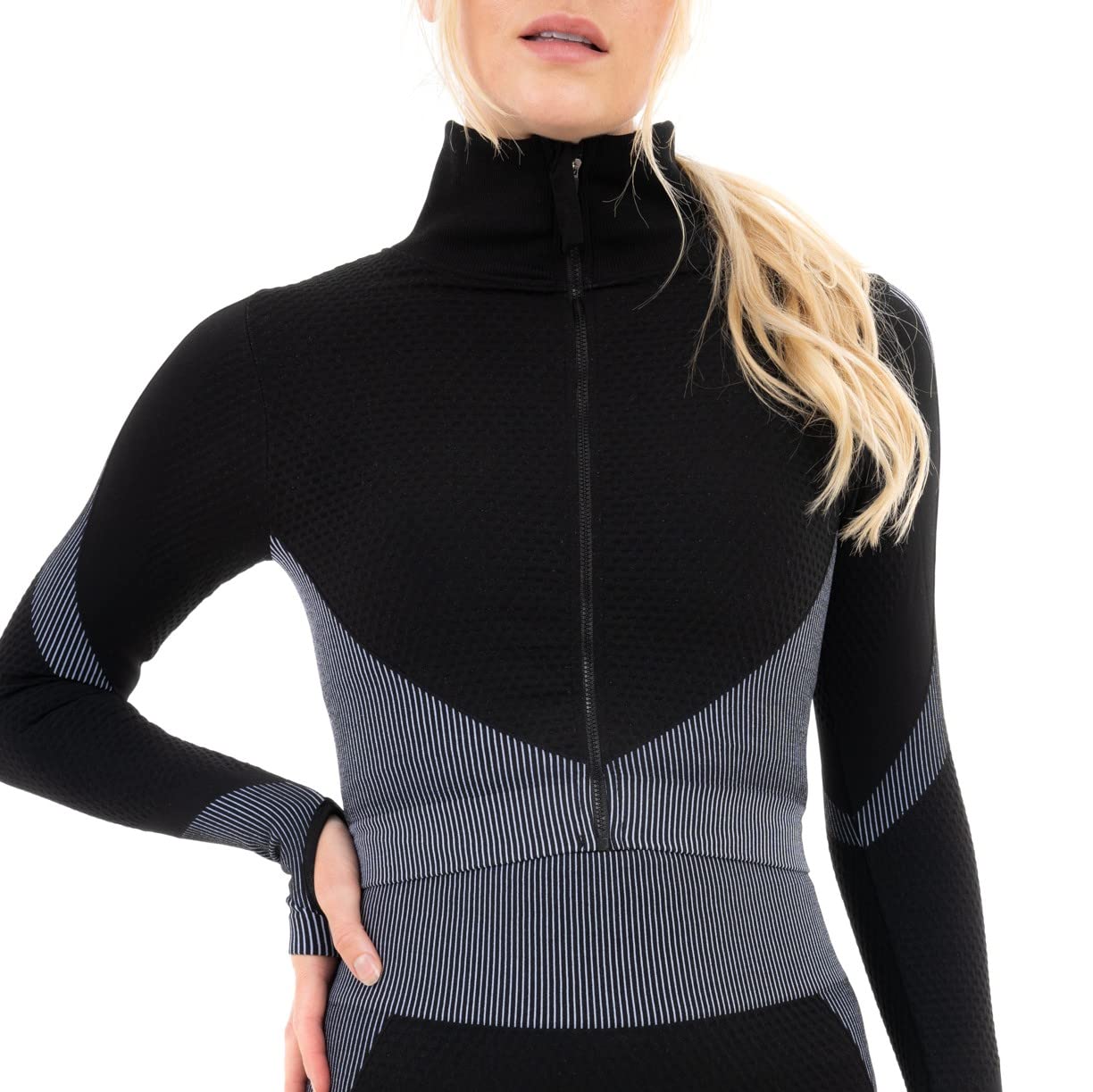 M17 Women’s Long Sleeve Gym Outfit Sportswear, Women Sports Zipper Elastic Stripe Jacket with Thumb Hole, Perfect Outfit for Workout. (Medium), Black/Grey