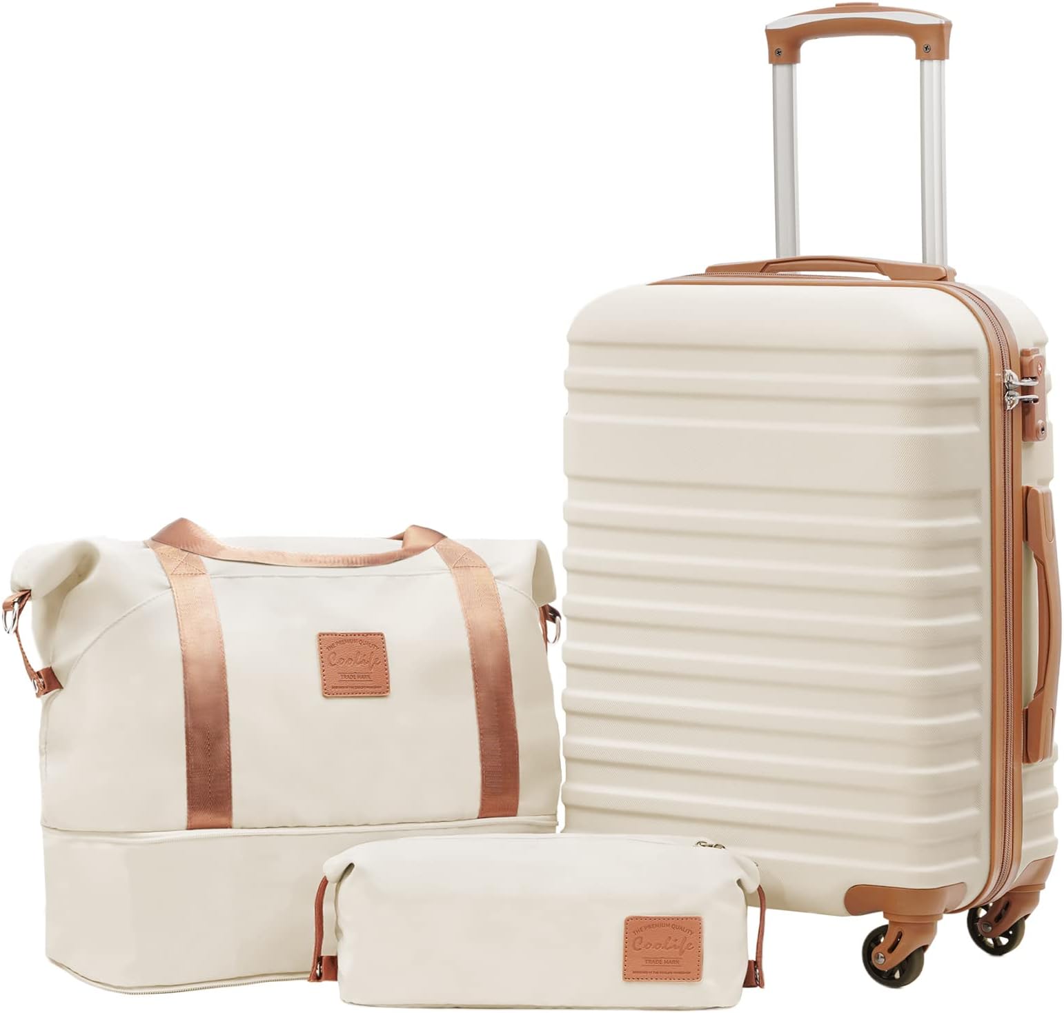 3 Piece Luggage Set Carry On Suitcase with Hardside Durable TSA Lock Spinner Wheels (Apricot White, DB/TB/20)