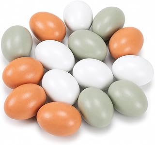 POPLAY 15PCS Wooden Fake Eggs, 3 Colors Wooden Chicken Faux Eggs for DIY Crafts Egg Painting Chicken Nest