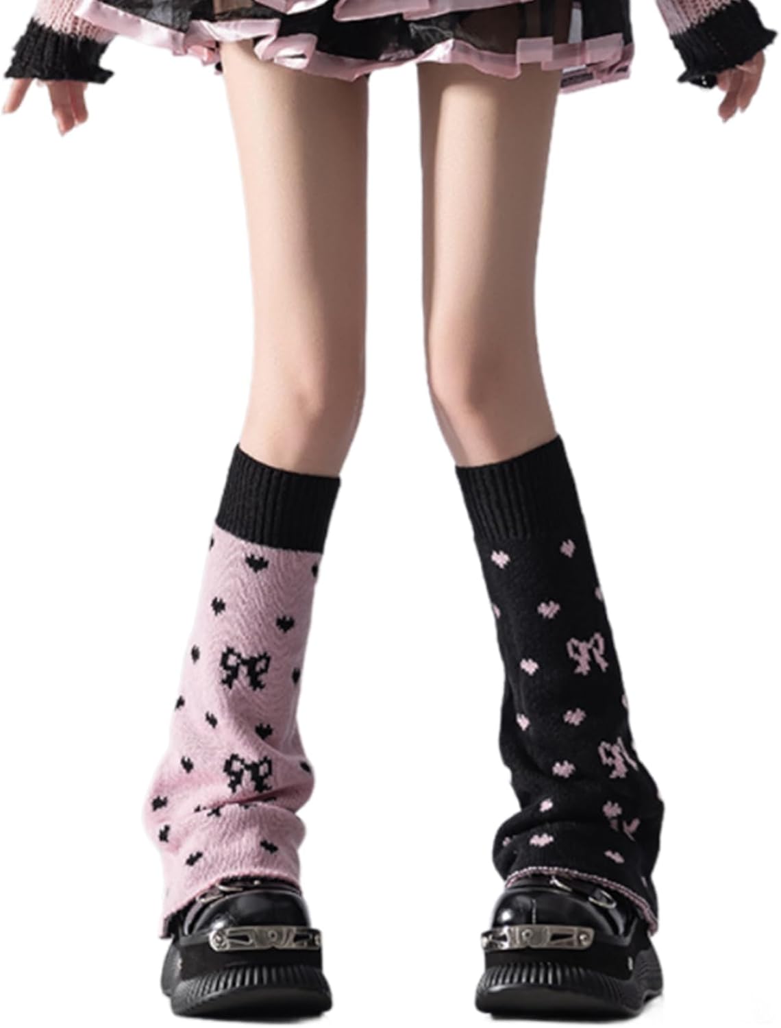Two Sided Wear Butterfly Bows Pattern Footless Socks Leg Covers For Girl's Aesthetic Knitted Warmers Boot Gaiters Pu