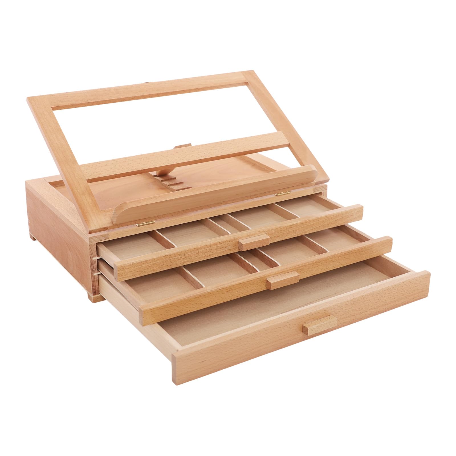 Supporto da disegno con cassetti in legno di faggio, pieghevole e regolabile