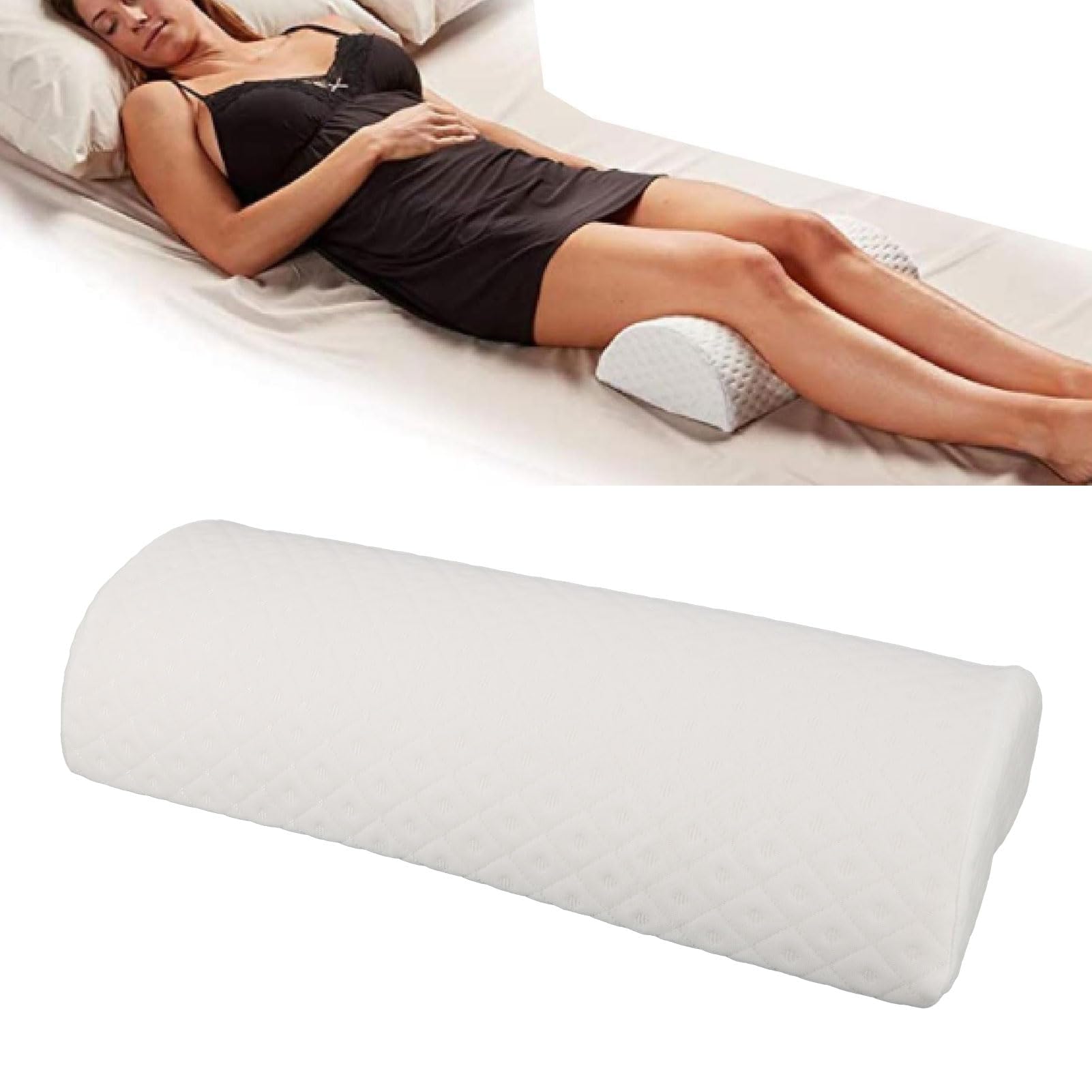 Cuscino per Ginocchia, Cuscino di Supporto per Gambe in Memory Foam, Design Semi-rotolo per un Sonno Riposante, Supporto per Schiena e Lombare, Bianco