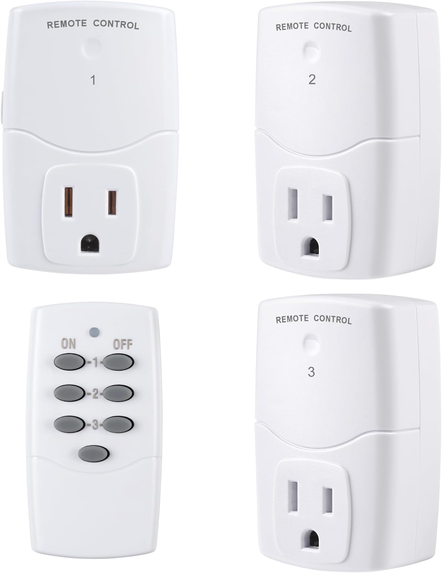 Mini Wireless Remote Control Outlet Switch Power Plug in for Household Appliances, Wireless Remote Light Switch, LED Light Bulbs, White (1 Remote + 3 Outlet) 1250W/10A