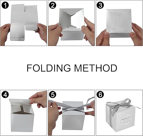 Vista 111 de Cotopher - 100 unidades de cajas de regalo de boda. Cajas de regalo de papel de 7.6 x 7.6 x 7.6 cm. Cajas pequeñas de regalo con cintas. Cajas marino