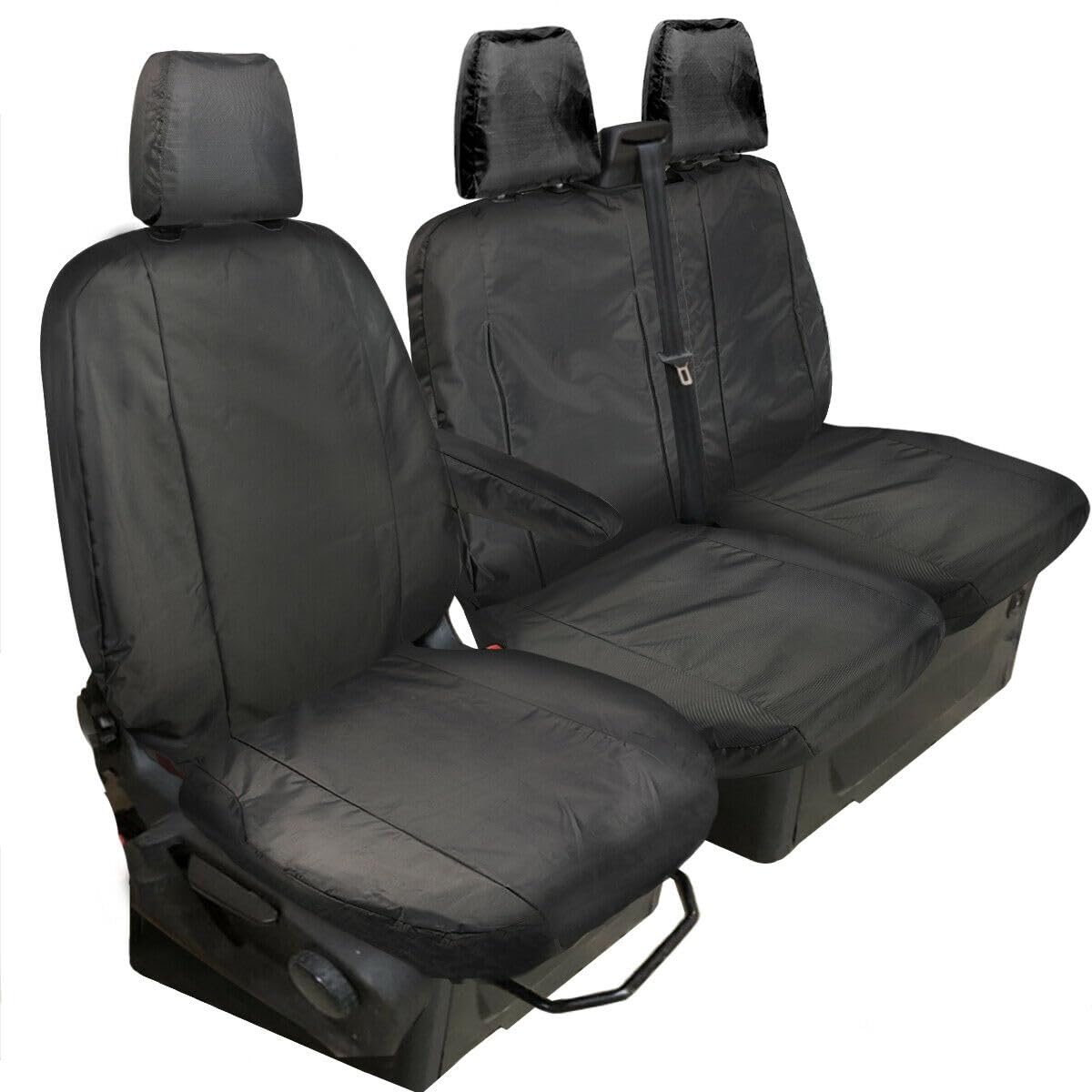 JH AUTOSTORES - FORD TRANSIT CUSTOM 2013-2023 FRONT SEAT COVERS HEAVY DUTY & WATERPROOF BLACK 2+1 TAILORED 580