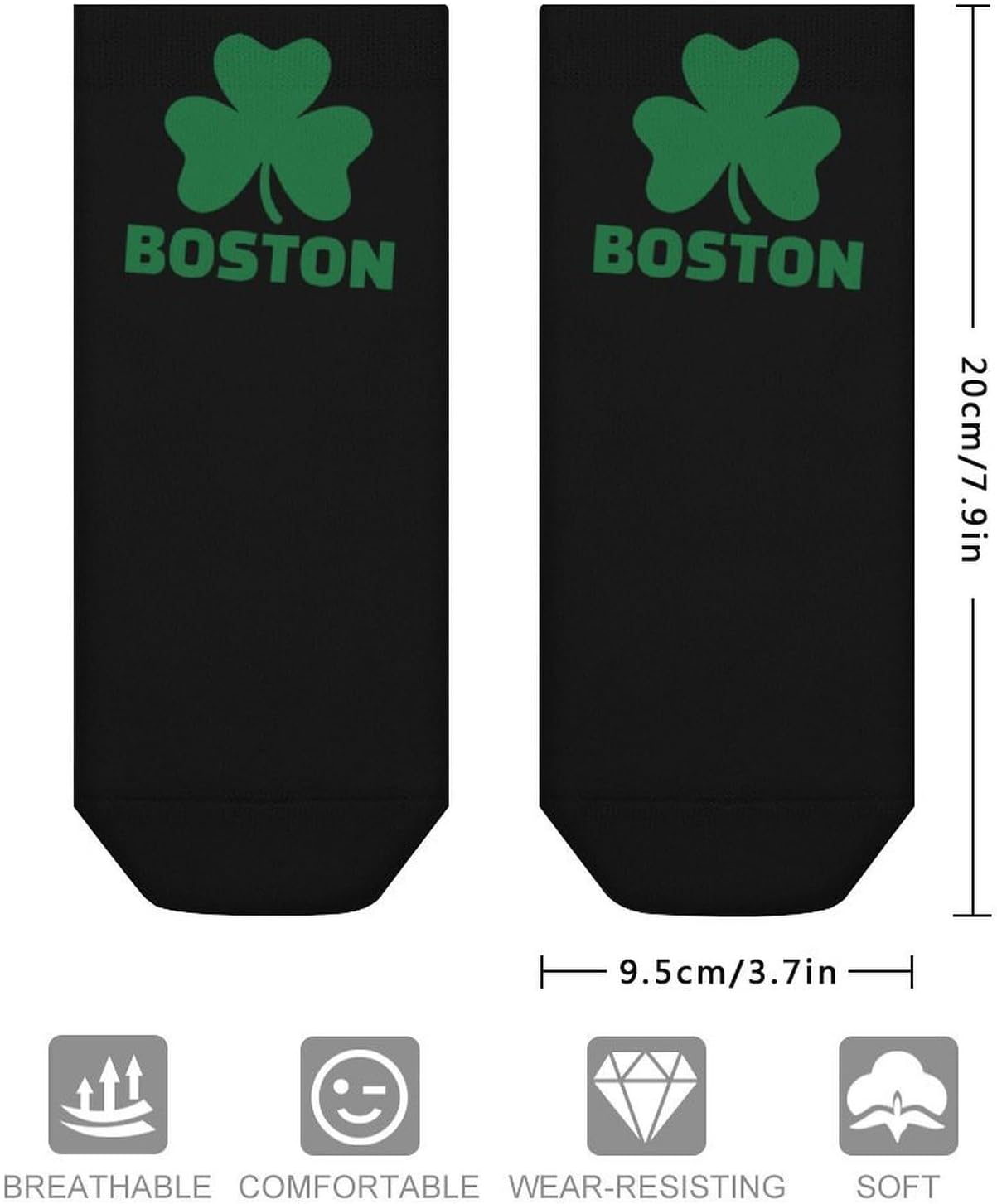 Boston Shamrock Ankle Socks for Men Women Low Cut Crew Sock Casual Sports Clothing