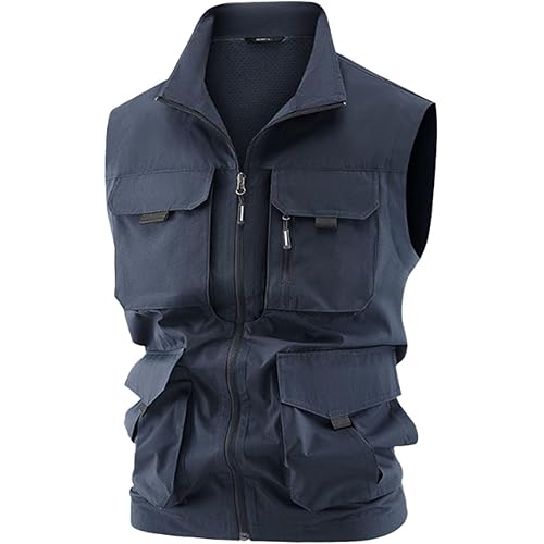 Ruziyoog Men's Utility Vest Multi Pocket Fishing Vest Outdoor Travel Safari Hunting Photography Work Sleeveless Jacket