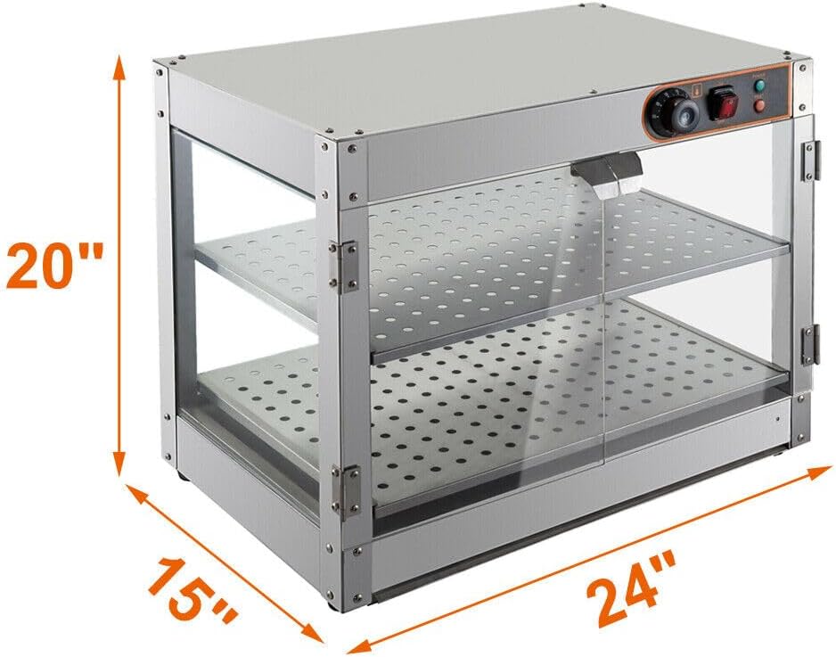 Commercial Food Warmer with 2 Stainless Steel Display Boxes, 800W Adjustable Thermostat - Perfect for Cafeterias & Bakeries, Keeps Food Hot & Fresh