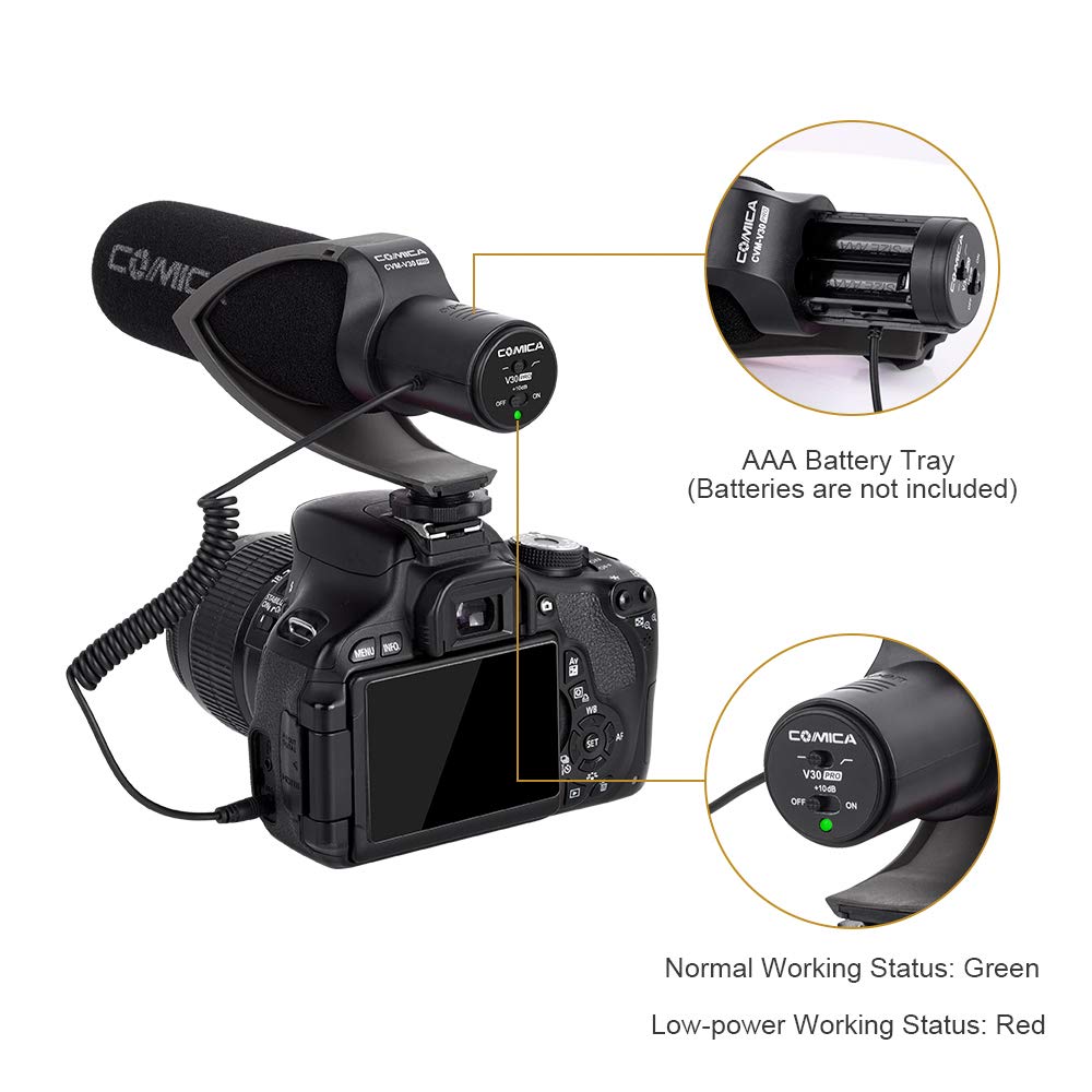 COMICA CVM-V30 Pro VideoMic, Microphone Canon Professionnel Super cardioïde directionnel, Condensateur Micro pour DSLR Caméra Canon/Sony/Nikon/Panasonic/Olympus, Smartphones pour Youtube TikTok(Noir)
