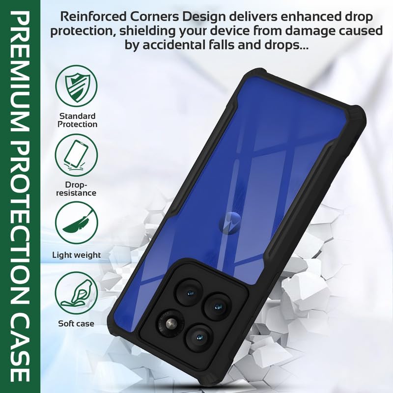 Image of AIBEX Compatible for Motorola Edge 60 Pro 5G Mobile Back Case Cover, Crystal-Clear Shockproof Bumper with Camera Guard | 360 Hybrid Protection (TPU+PC) | Anti-Yellow, Slim Transparent - Black