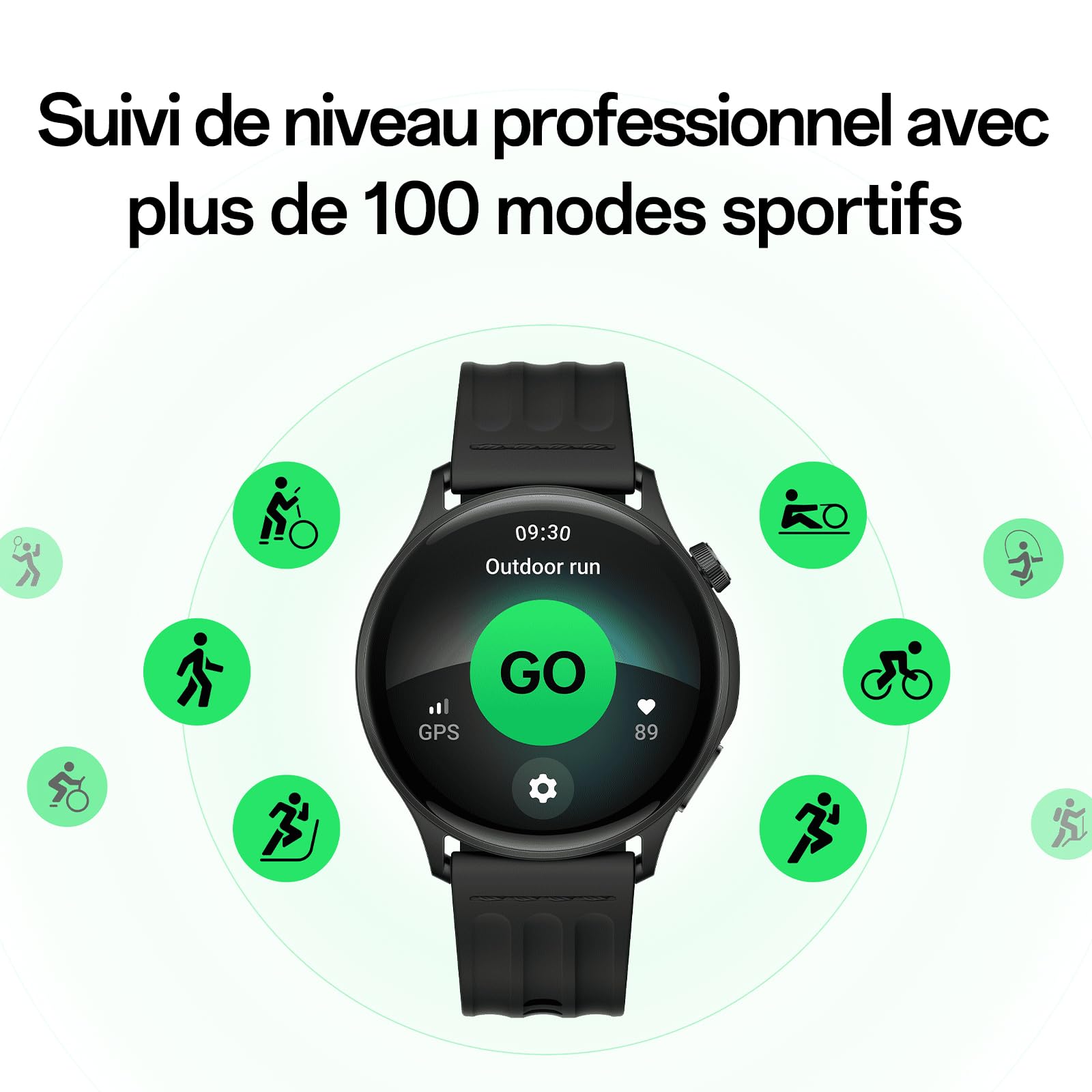 OnePlus Watch Lite Montre, Boîtier Acier, GPS Double, 10 Jours, Black