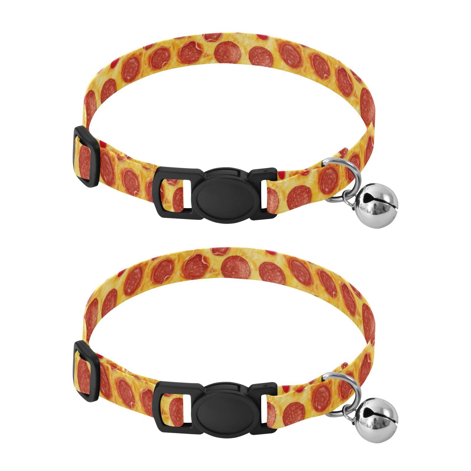 Pizza Golden Cheese Collar with Bell for Dog Puppy 2 Pack Pet Collars Adjustable 10.6 to 17.1 Inches
