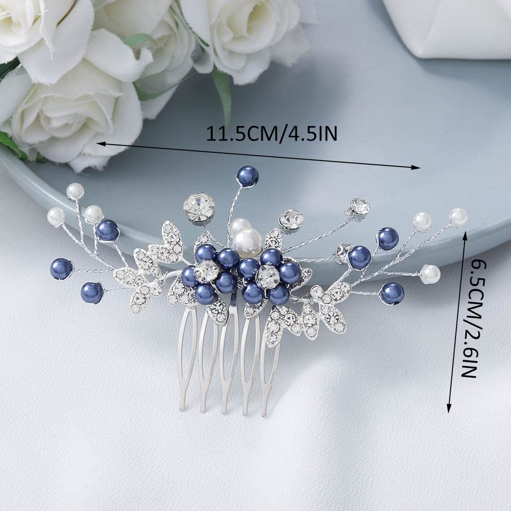Latious Blue Wedding Hair Comb Pearl Hair Clip Bridal Hair Accessories for Women and Girls - Image 5