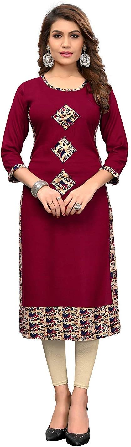 Vaikunth Fabrics Women Rayon Solid Straight Kurti (VFF-KU-279-40 Maroon_Large)