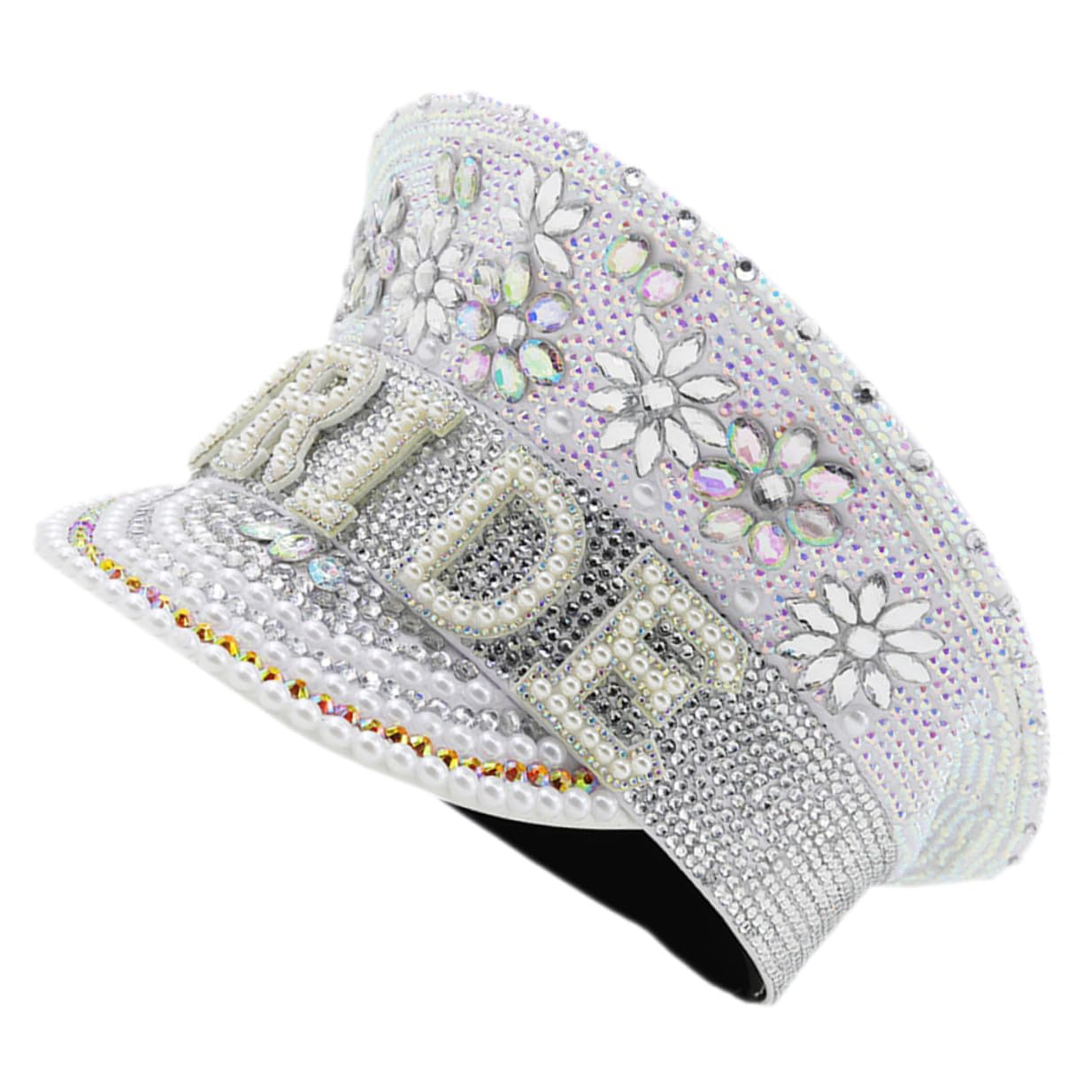 BESPORTBLE Sombrero de Novia en Cuero Incrustaciones de Rhinestone Blanco Accesorio Delicado y Cómodo para Despedidas de Soltera y Fiestas