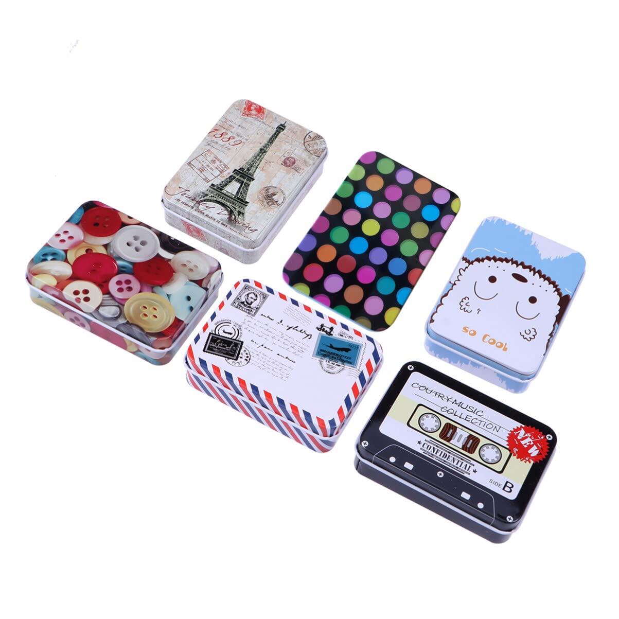 YeahiBaby 6 Packs Mini Iron Tin Box Rectangular Jewelry Cards Coin Candy Storage Cans