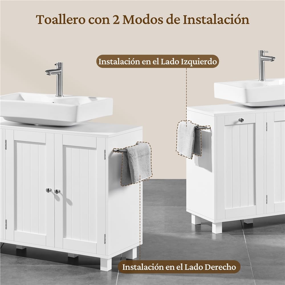 Yaheetech 2 Mueble Bajo Lavabo con Cestos para Ropa Sucia Mueble Baño sin Lavabo con 1 Bolsa Interior Extraíble 90x30x62,5 cm 2 Puertas Armario de Almacenamiento Blanco