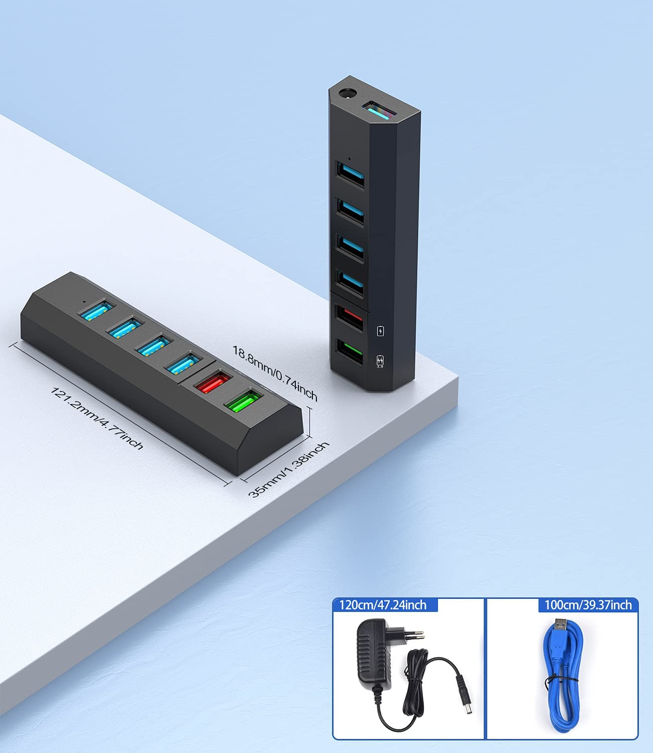 Hub USB 3.0, Vansuny Hub USB 3.0 Alimentato, 6 in 1 Porta USB Multipla per PC, Ultra Trasferimento Ultra Veloce 5Gb/s