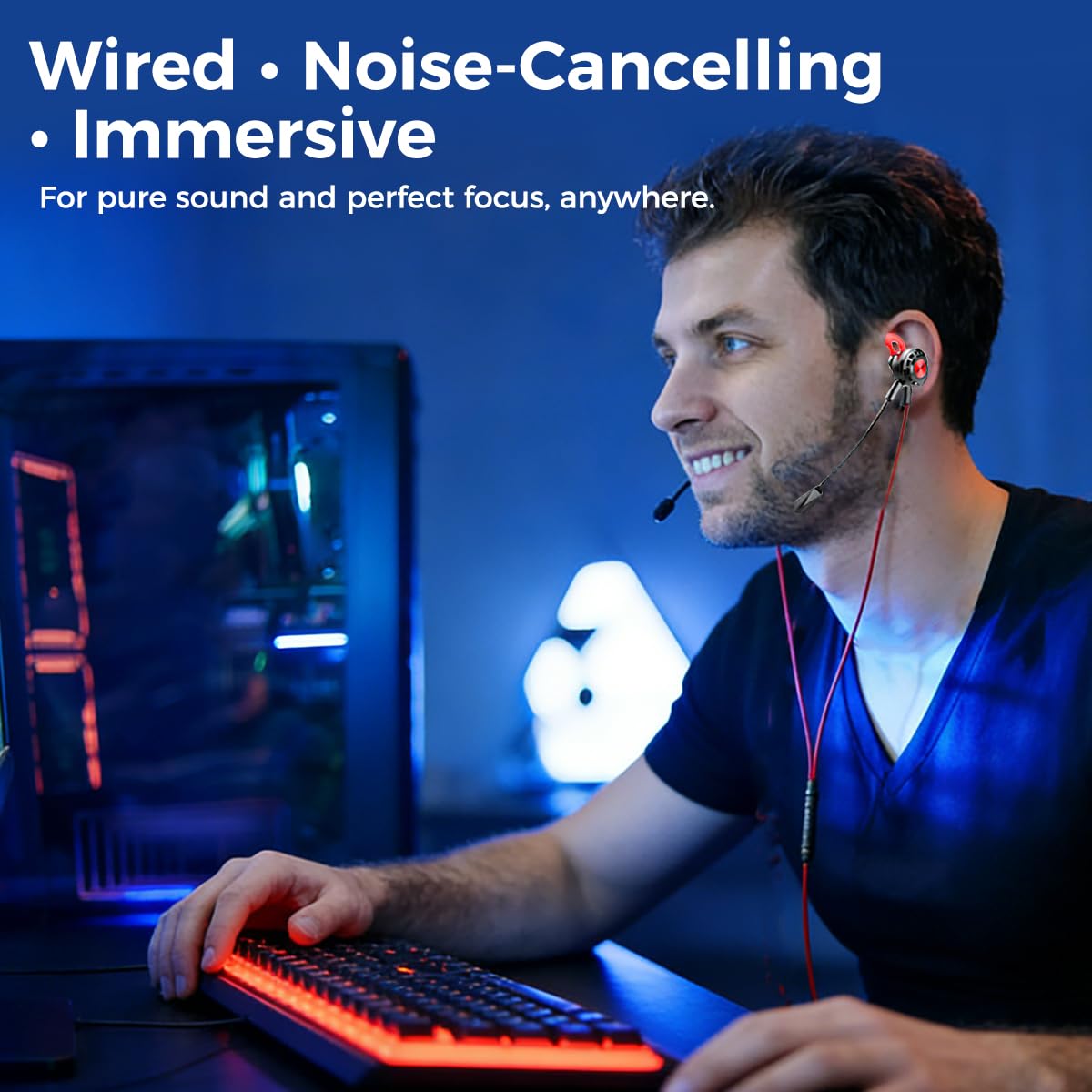 Auriculares In-Ear Gaming con Cable y Microfono, Multiplataforma para PS4, PC, Xbox, PUBG, Doble Micrófono, Auriculares Profesionales de 3,5 mm (Rojo)