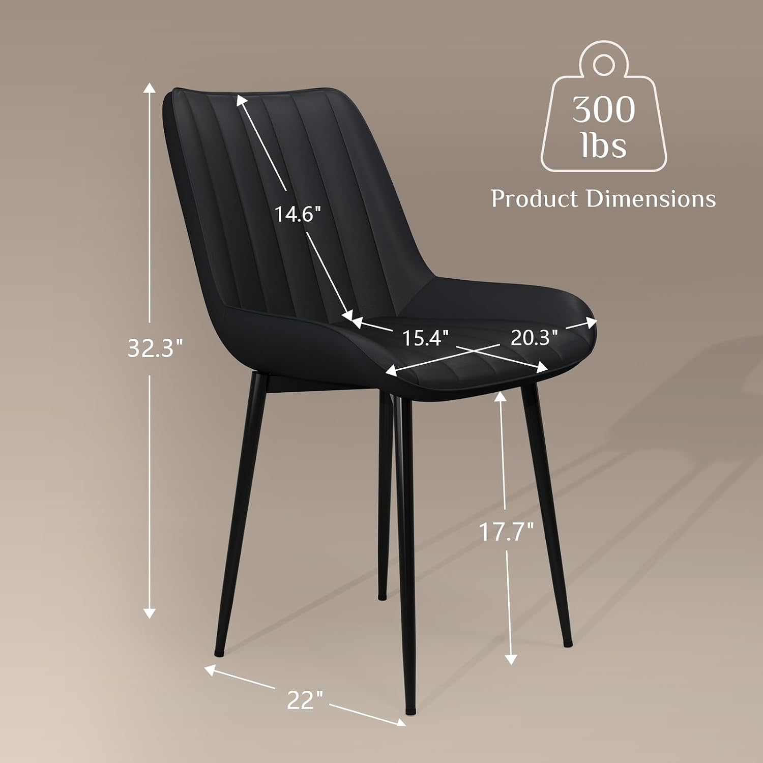 TLSUNNY Dining Chairs Set of 2/4, Modern High Back PU Leather Upholstered Dining Room Chairs with Thick Cushions, Wide Padded Seat, Metal Legs for Kitchen, Living Room, Black (4)