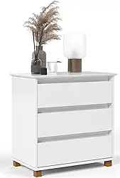 Mini Cômoda Criado Mudo Mesa de Cabeceira Gaveteiro 3 Gavetas Pés Madeira (Branco)