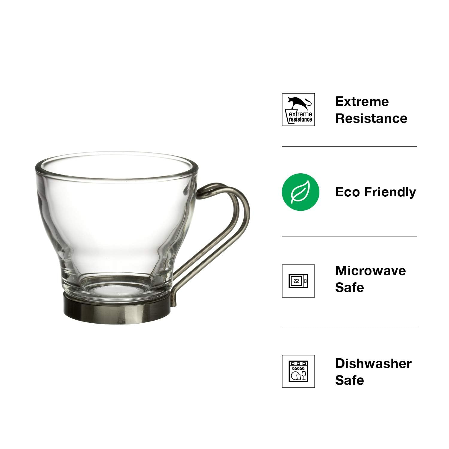Bormioli Rocco Oslo - Set di 4 tazzine da caffè con manico in acciaio inox, 99,2 g, in confezione regalo