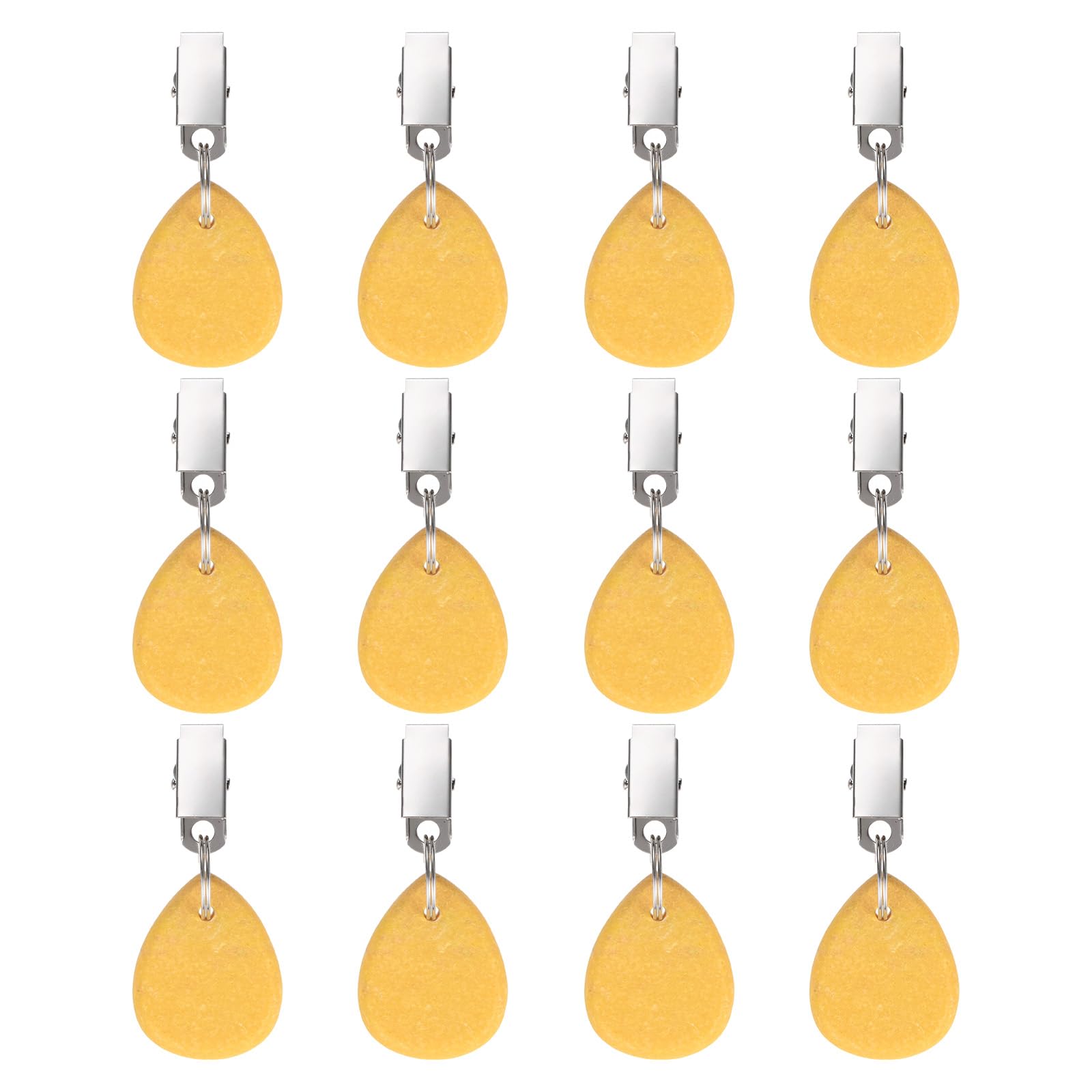 M METERXITY 12-Pack Tablecloth Weights, 3.15 Inch Marble Table Cover Weights with Metal Clips for Decoration/Outdoor Picnic/Family Dinner Party, Table Cloth Hangers [Gold, Drop]