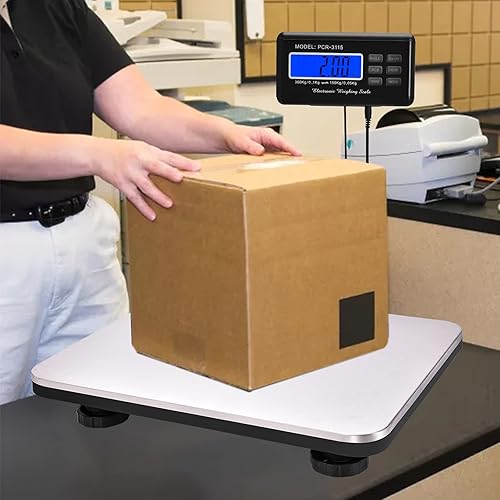 Miniatura 6 de Báscula de envío de 660 libras, báscula postal digital LCD, báscula de acero inoxidable resistente para paquetes, escala de plataforma de capacidad