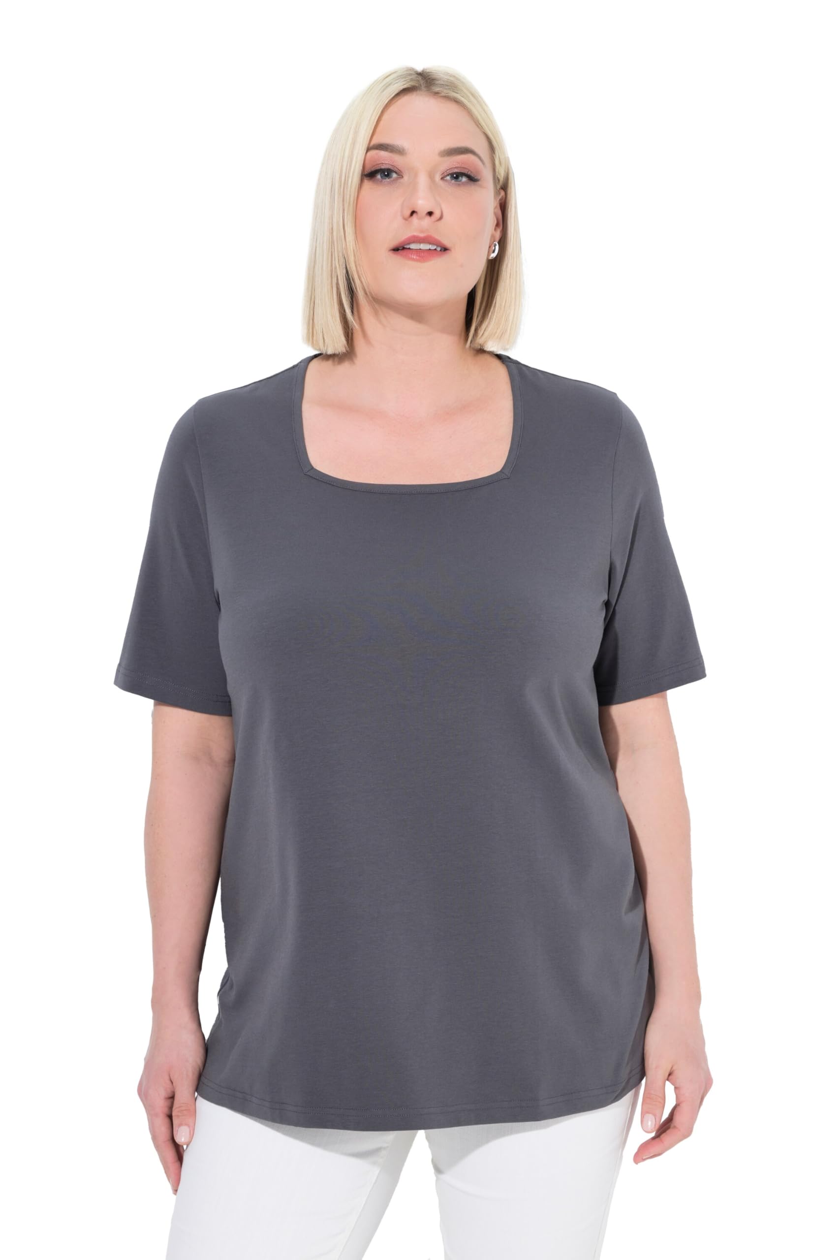 Ulla Popken Damen große Größen Übergrößen Plus Size T-Shirt, A-Linie, Carré-Ausschnitt, Halbarm 807286