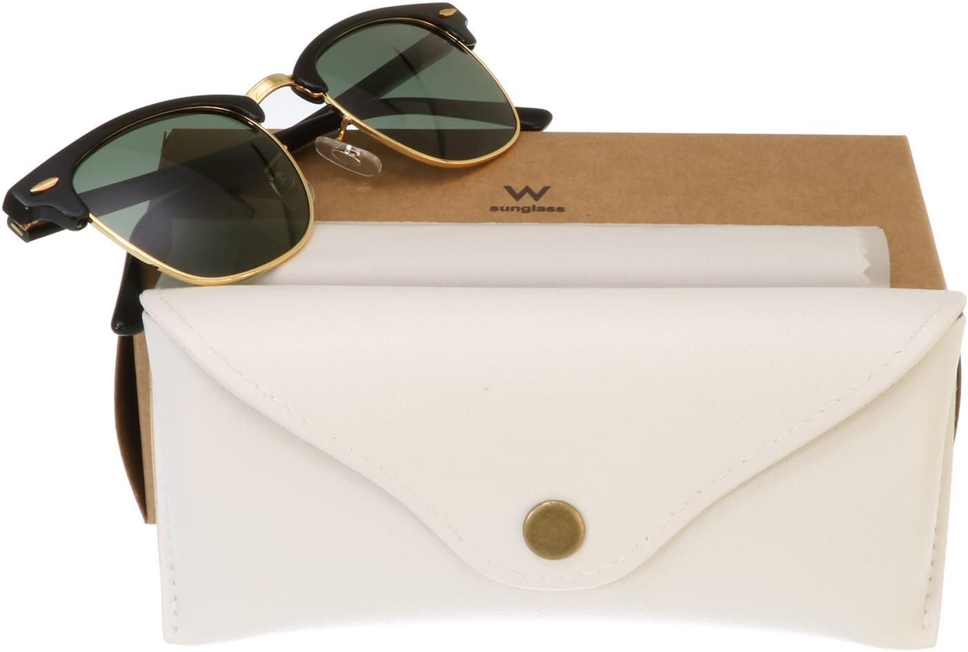 Wsunglass W955 1145 Mirror Lens Classic Clubmaster Sunglasses for Men Rb3016 W0366 (Black Frame/G15 Green Lens, 51mm)