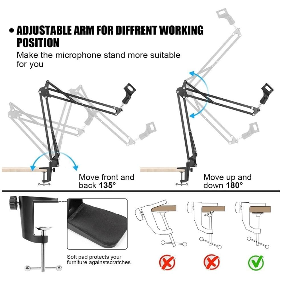 Support De Bras De Microphone, Support De Micro De Bureau À Bras De Flèche Rotatif, Bras Articulé De Microphone, Bras De Suspension De Microphone For Les Jeux En Studio D'enregistrement En Streaming