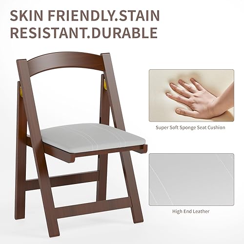 Miniatura 5 de VTV Sillas plegables de madera con cojín acolchado, silla comercial plegable portátil de bambú plegable para eventos en interiores y exteriores,