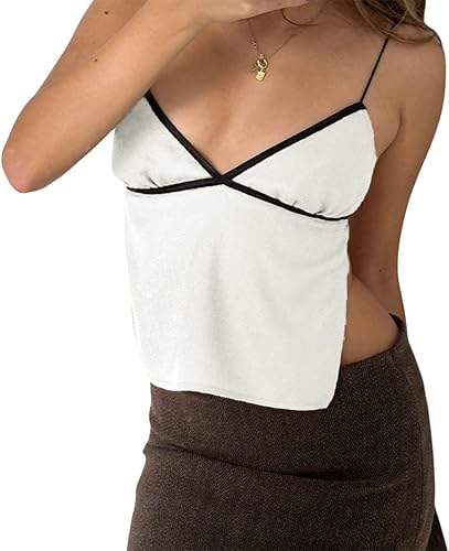 WZTYYDS Top corto sin espalda para mujer, sexy, con tirantes delgados, camisola de verano para salir, lindo chaleco con cordones