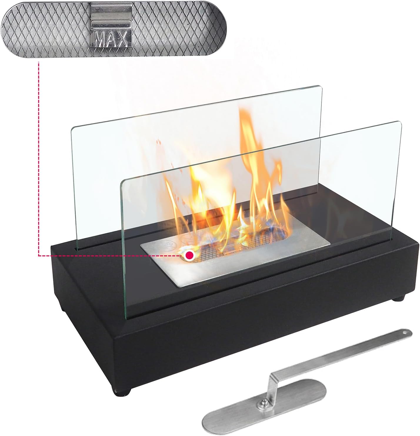 Tabletop Fireplace, Upgrades Rectangle Tabletop Bio Ethanol Fireplace Indoor Outdoor Fire Pit Portable Fire Bowl Pot Fireplace in Black, Realistic Burning, 13'' x 7'' x 8''