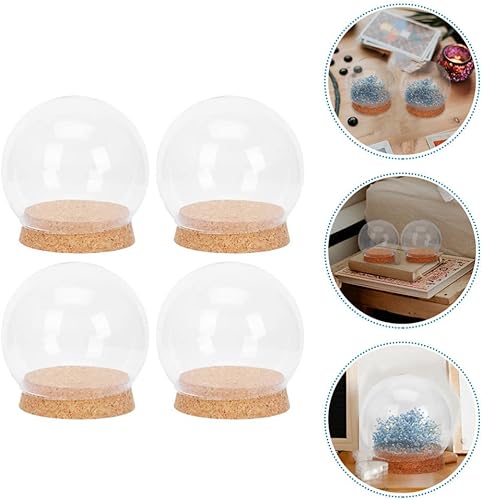Miniatura 5 de PRETYZOOM Cúpula de cristal preservada con 4 piezas de cúpula de vidrio transparente con cubierta de exhibición de base de madera para