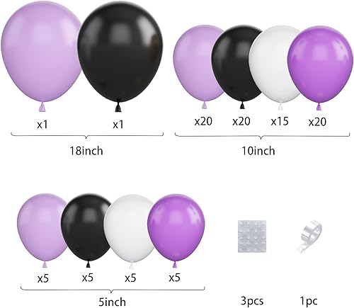 Miniatura 2 de Kit de arco de globos morados, negros y blancos, globos de látex para cumpleaños, color macarrón, morado, negro, blanco, 5, 10, 18 pulgadas, kit de